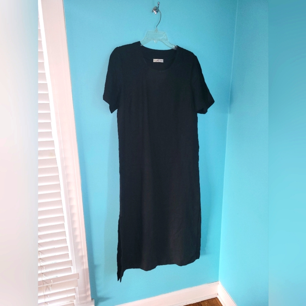 LisBeth Black Linen Maxi Short Sleeve Dress sz. Large